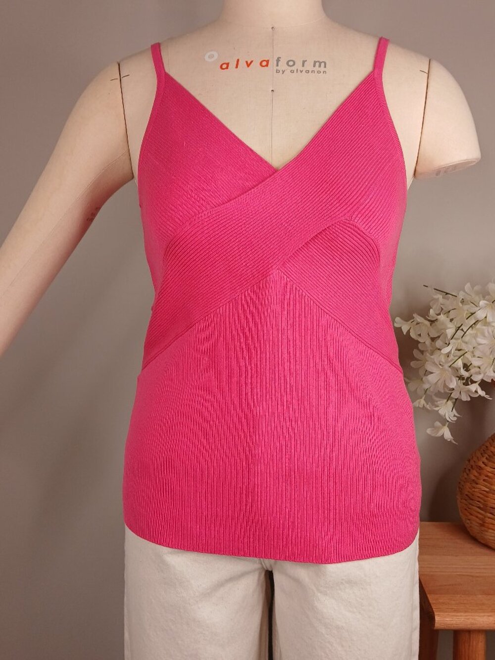 Evie Pink Silk Blend Ribbed Knit Top